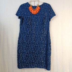 Ralph Lauren Christiana Blue Lace Sheath Dress Size: 18